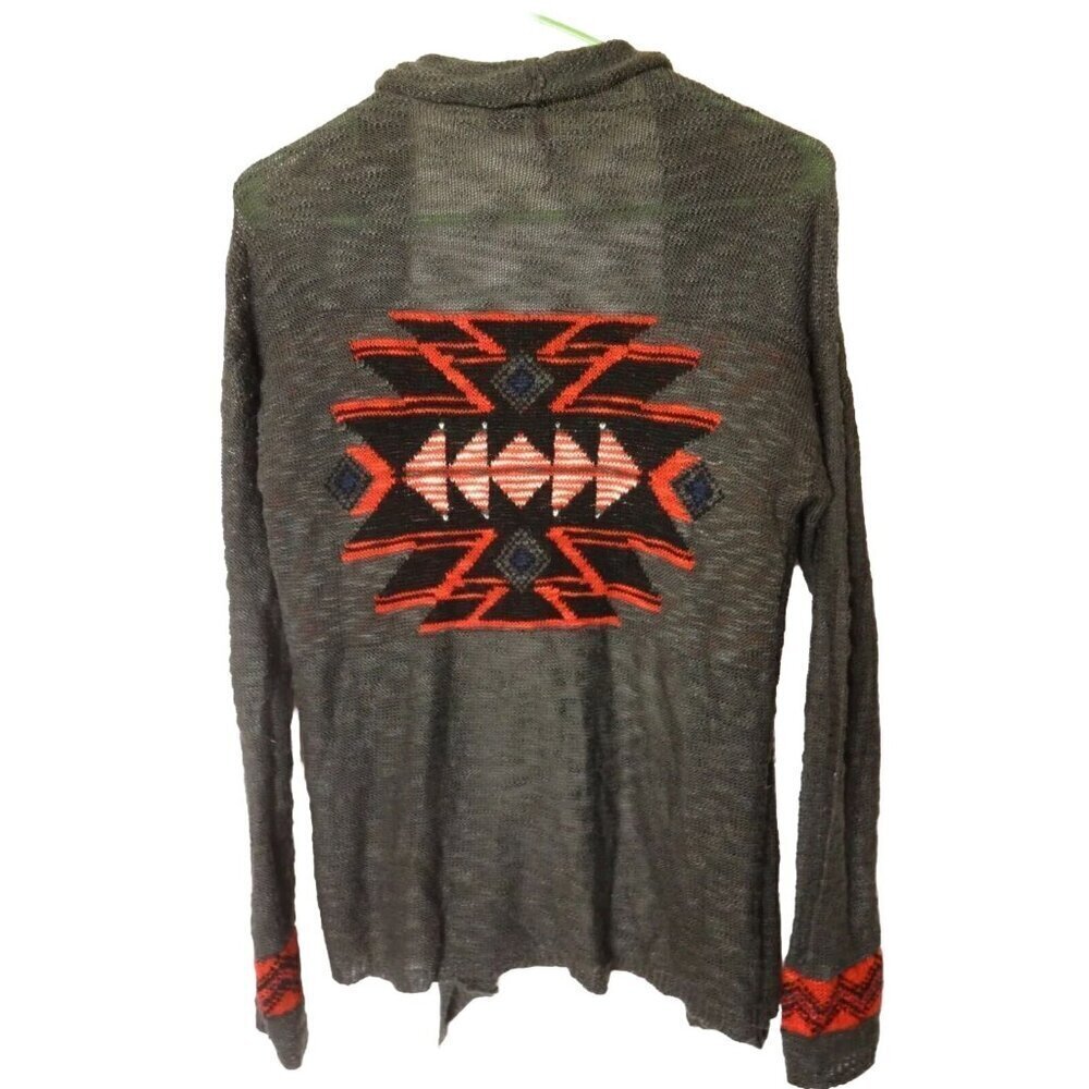 Boho Cardigan Sweater Gray Hippie Women’s Aztec Indie Boho Medium Open Front